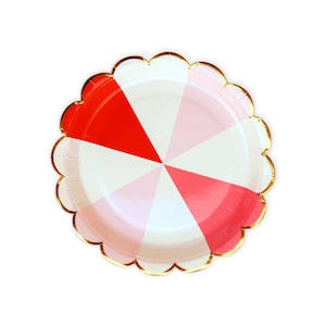 Red and Pink Valentine Scallop Plates 8ct, Valentine Paper Plates, Valentine Tableware, Round Dessert Plates, Valentine's Day Party Supplies image 1