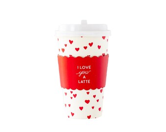 Love You A Latte Valentine Coffee Cups To-Go 8ct, Valentine Paper Cups, Valentine Gift for Teacher, Valentine Coffee Bar, Galentine's Party