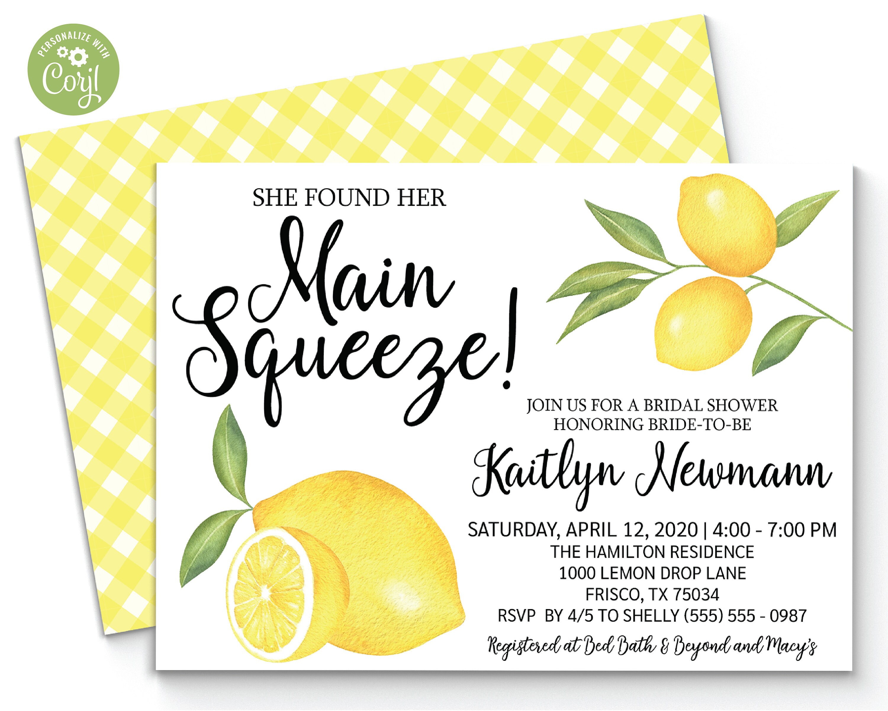 Lemon Shower Invitation Main Squeeze Invitation Lemons Etsy
