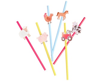 Farm Animal Straws 16ct, Barnyard Birthday Straws, Paper Drinking Straws, Farm 1st Birthday, Farm Theme, Barnyard Bash, Farm Baby Shower