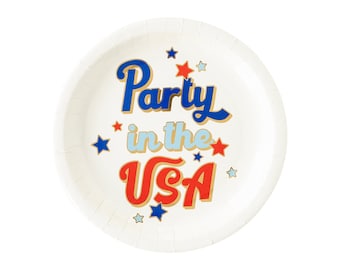 Party in the USA Plates 6ct, July 4th Plates, Patriotic Party Plate, USA Party Decor, July 4th Birthday, Little Firecracker, Red White & Two