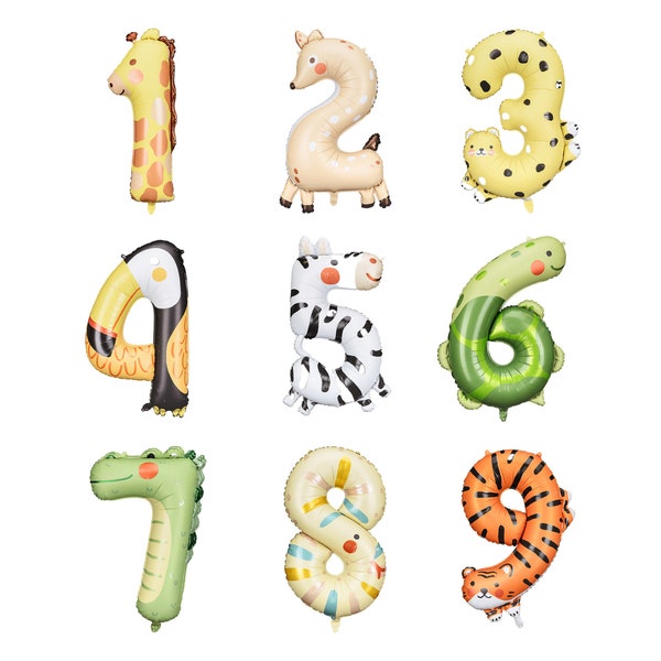Animal Number Balloon, Party Animal Balloons, Jungle Safari Birthday Balloon, Animal Party Decor, Safari Birthday, Jungle Birthday Party