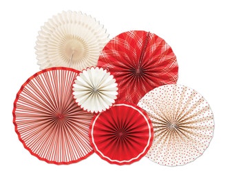 Red and White Christmas Paper Fans, Party Fans, Holiday Photo Backdrop, Christmas Birthday Party Decorations, Santa Workshop, Paper Rosettes