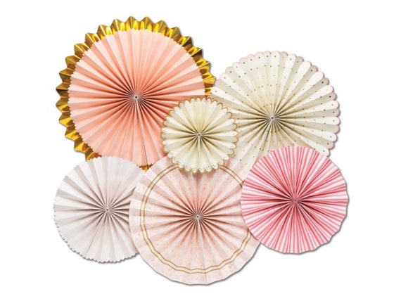 Pink and Gold Princess Party Fans, Pink and Gold Paper Fans, Pink Paper Rosettes, Princess Party Decorations, Princess Baby Shower Il_570xn