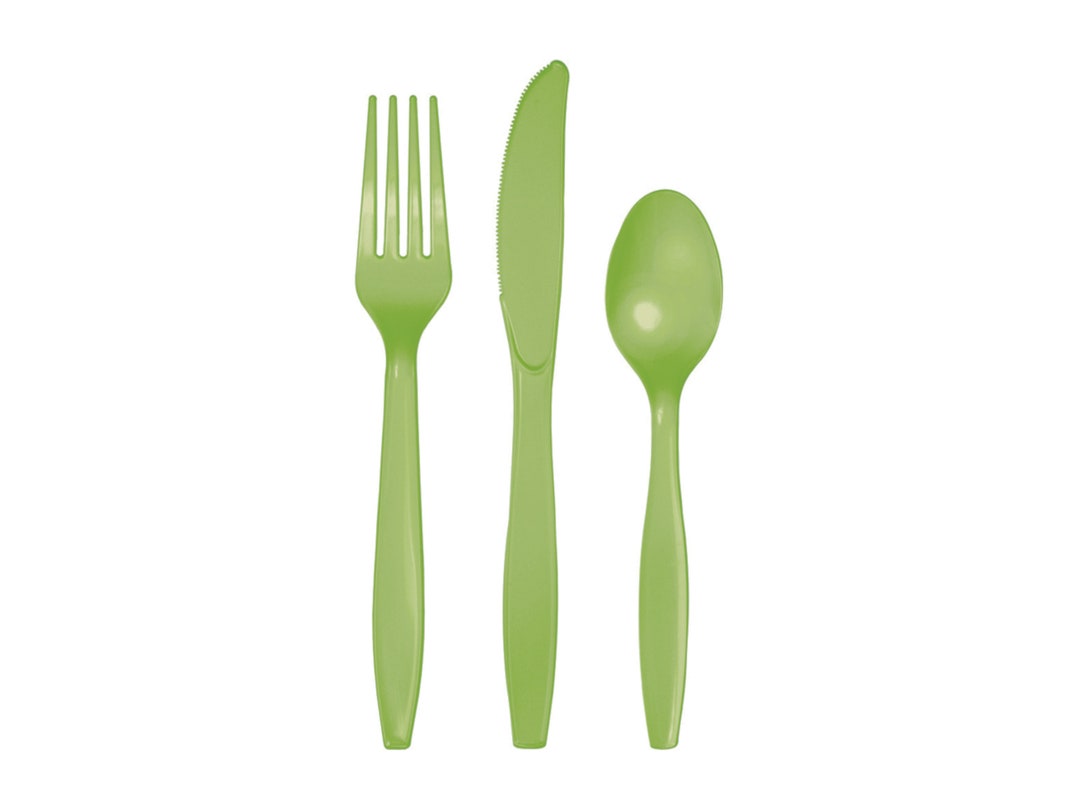 Green Plastic Cutlery 24 Green Plastic Utensils Disposable Etsy