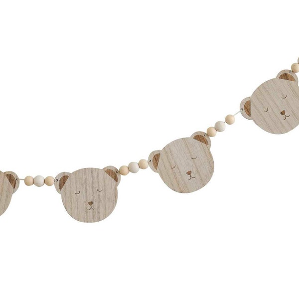 Wooden Teddy Bear and Beads Banner, Teddy Bear Garland, Teddy Bear Baby Shower Decor, Kids Room Wall Decor, Nursery Decor, Bear Birthday