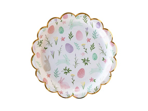 Watercolor Easter Scalloped Plates 8ct, Easter Paper Plates, Bunnies & Eggs Plates, Spring Party Plates, Kids Easter Party, Easter Brunch Il_570xn