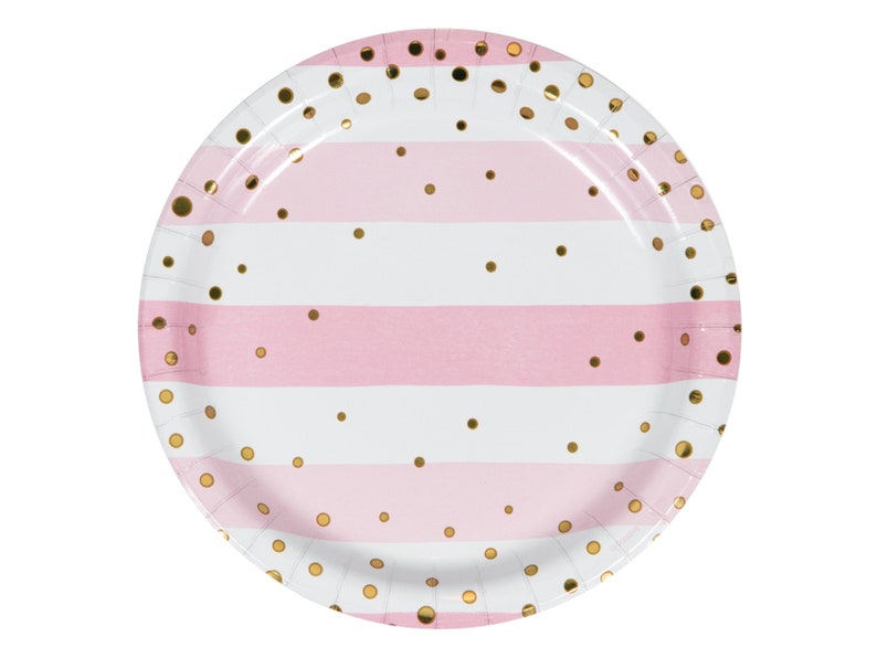 Pink and Gold Party Plates Pink Striped Paper Plate Pink and Etsy