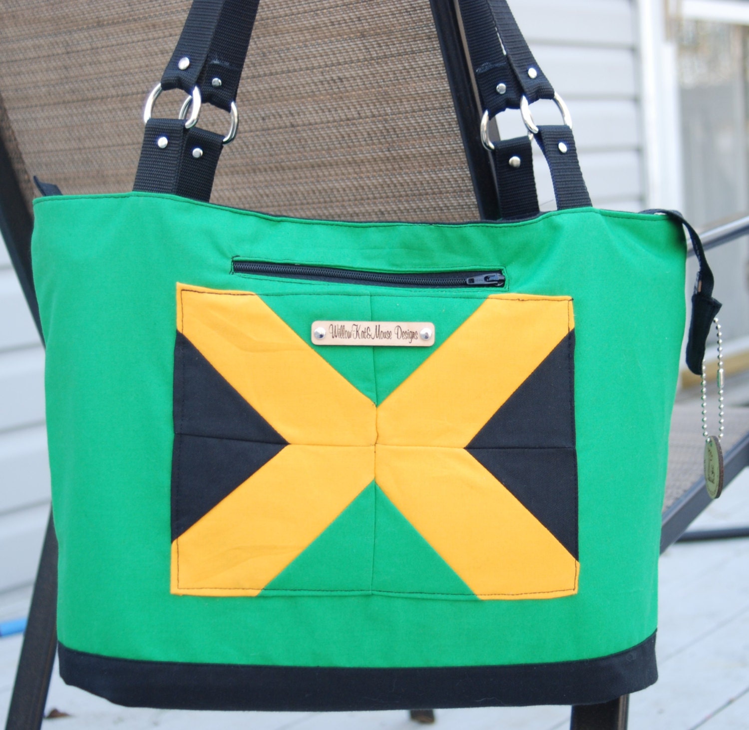 Jamaican Flag Totebag Zippered Tote Jamaica Quilt block Etsy