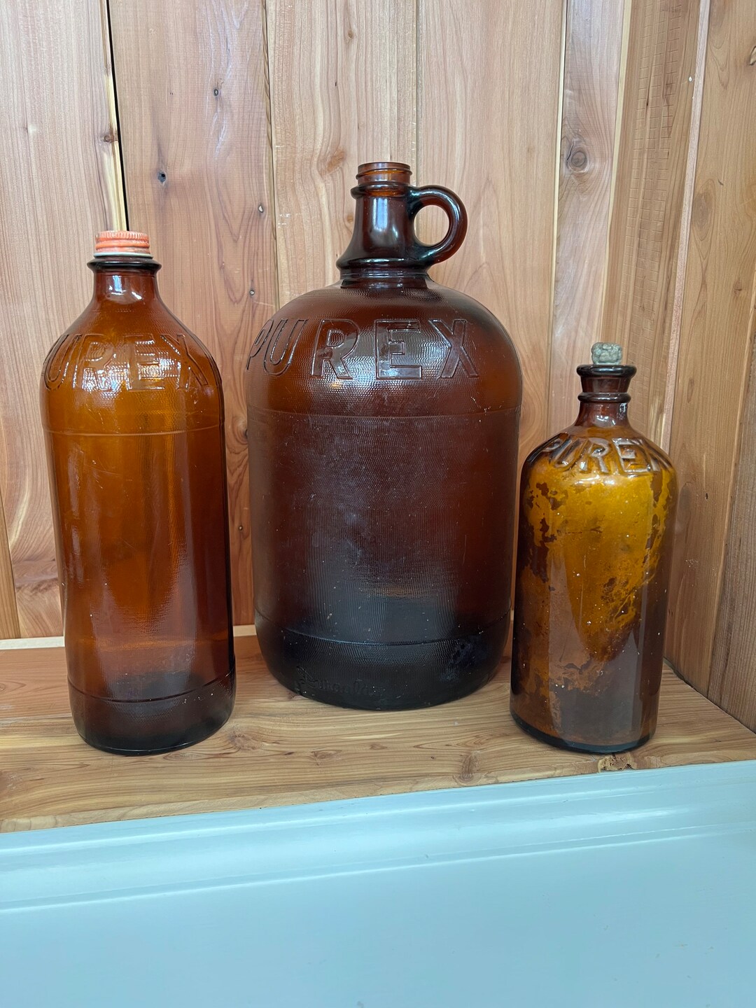 Vintage Purex Bleach Brown Glass Bottles / Gallon Jug Amber Etsy