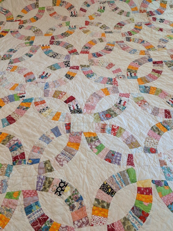 Vintage Double Wedding Ring Quilt Free Shipping Etsy