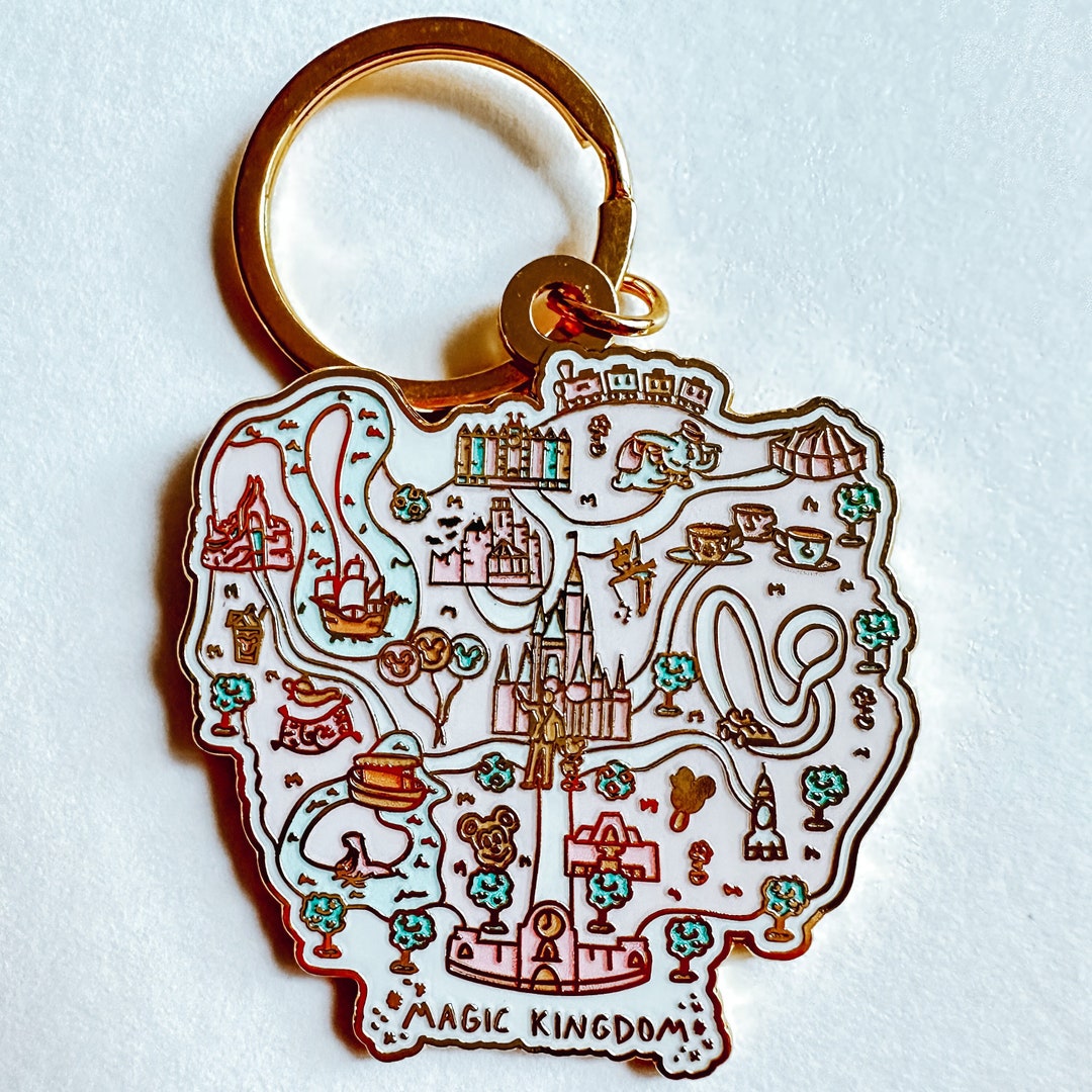 Magic Kingdom Map Keychain, Gold Hard Enamel Keychain, Key Charm, Bag