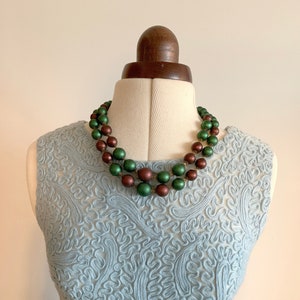 Double Strand Classy Vintage Necklace With Large Green and Purple Beads Slide Clasp Closure With Rhinestone Midcentury