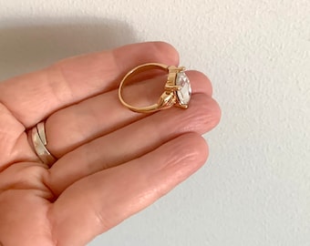 Vintage Solitaire Ring Size Gold Tone Steel Ring With Large