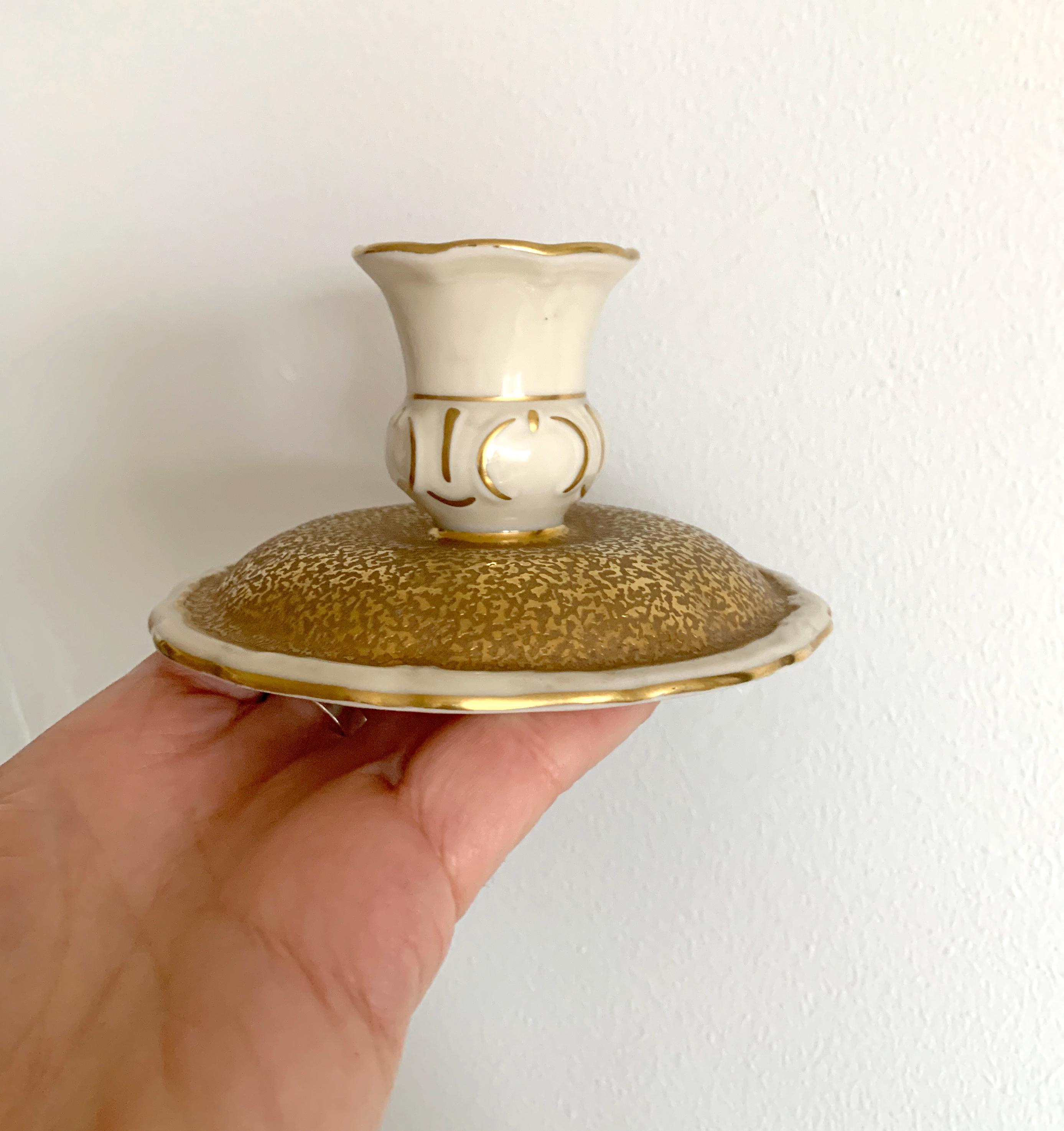 Pair of Vintage Haviland Candle Holders Set 2 Gilded Jean Haviland