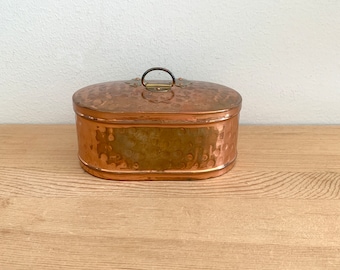 Traditional Swedish Vintage Hammered Copper Sugar Box With Lid 1970's Trinket Box Made in Sweden