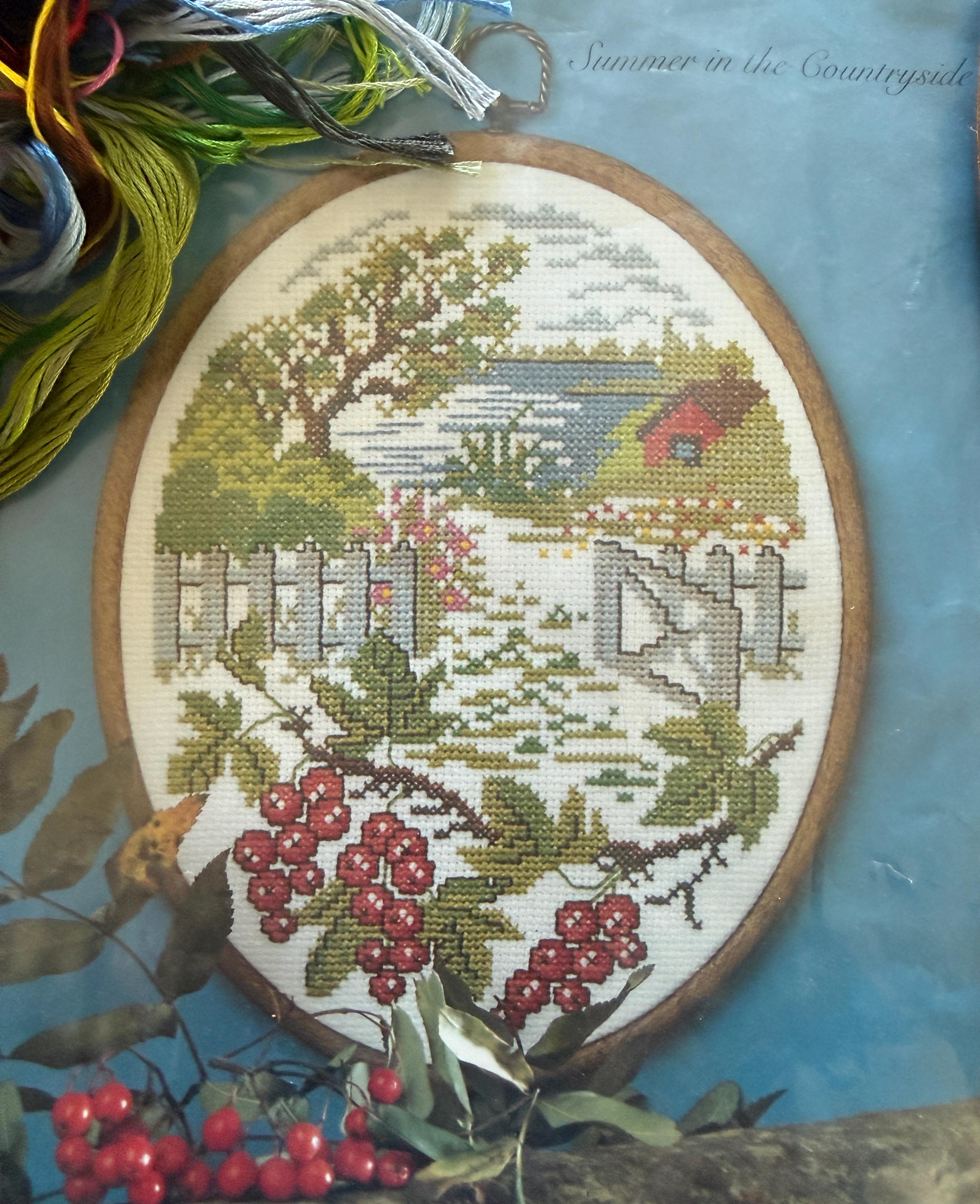 Danish Vintage Cross Stitch Embroidery Kit With Oval Wood Frame