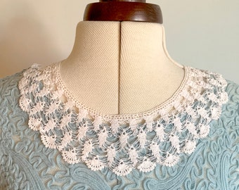 Vintage Crochet Lace Collar Antique Detachable White Thin Cotton Crochet Collar