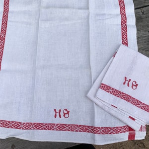 2 Antique Swedish Linen Kitchen Towels with Embroidered Monogram HG