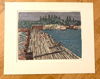 Vintage Art Silkscreen Print Signed Öhman 1974 Swedish Artist Scenery with Old Sawmill Midcentury Art Serigraph