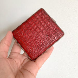 Vintage Red Leather Cigarette Case Croco Embossed