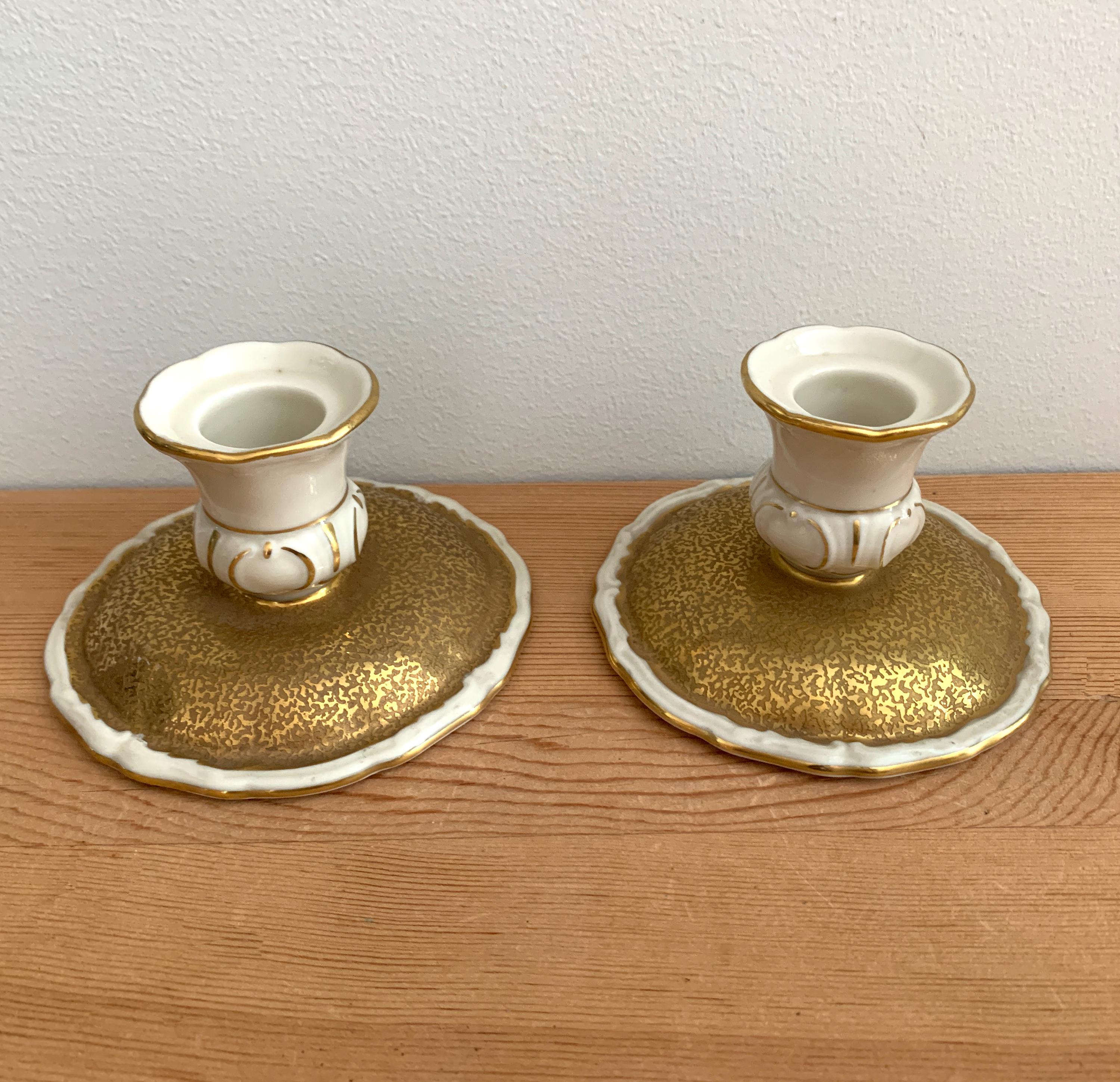 Pair of Vintage Haviland Candle Holders Set 2 Gilded Jean Haviland