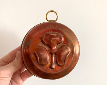 Small Antique Swedish Copper Mould With 3 Leaf Clover Scandinavian Wall Hanging Farm House Decor