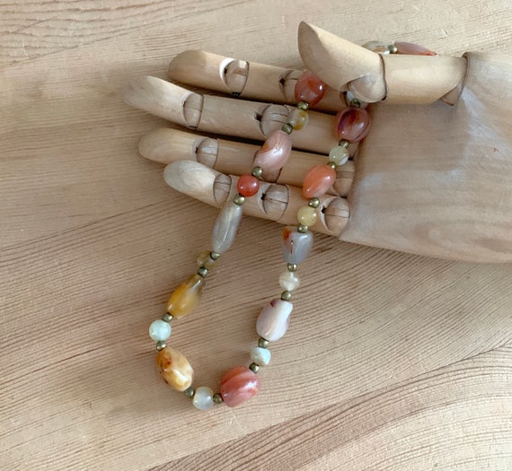 Multi Colored Agate Stone Necklace 17.5 inch Long… - image 5