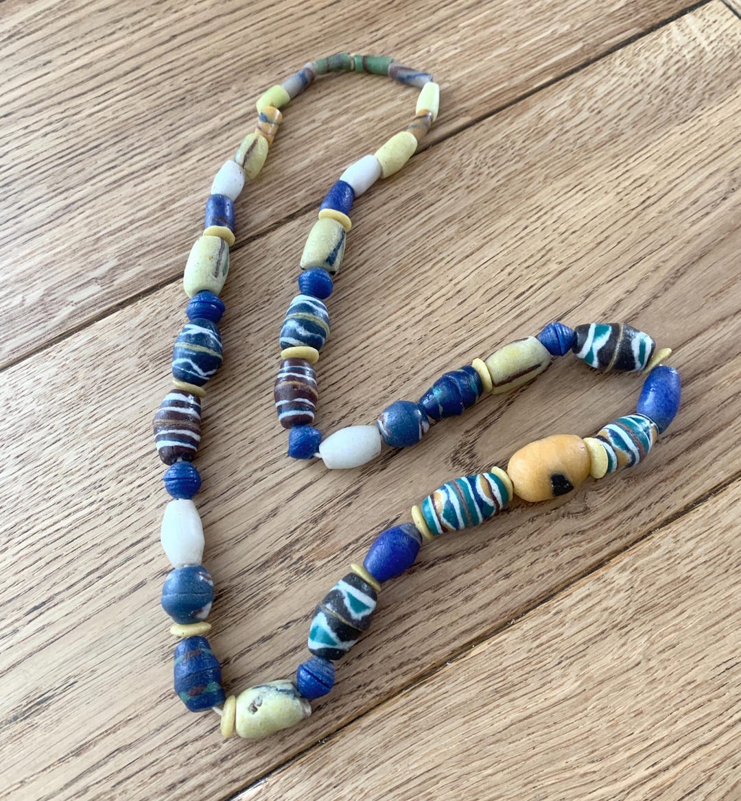 Long Vintage Necklace With African Powder Glass Trade Beads 31