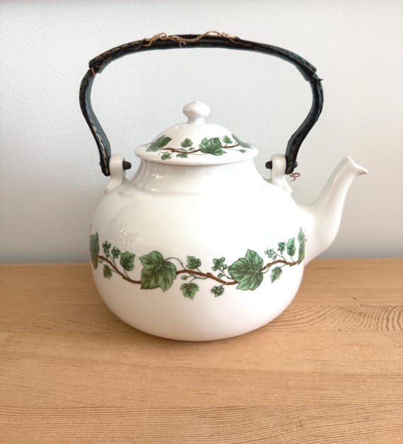 Groe franzsische Vintage Teekanne Porcelaine de Paris mit Grnem Efeu  Muster Dekor und Ledergriff Nachmittagstee Dekor - Etsy.de
