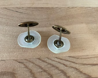 Boutons De Manchette VINTAGE - Or De Tolède Et Lucite Effet Nacre, Anciens Bijoux Pour Chemise