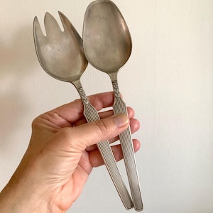Vintage Salad Servers Salad Cutlery Fork and Spoon Stainless Steel Ornate Pointed Handles Kitchenalia Serving Utensils