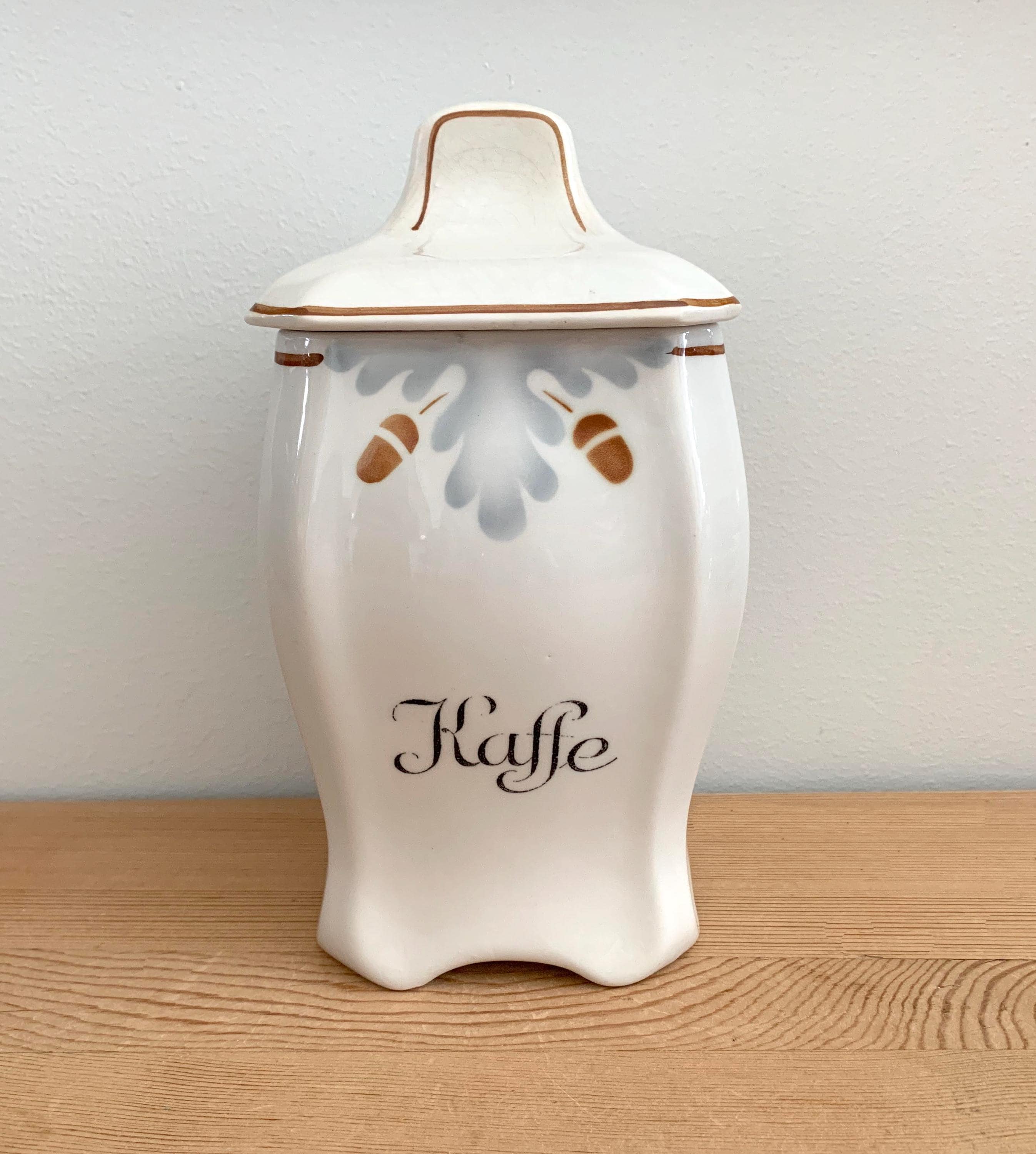 アールデコ調の蓋付きコーヒージャー、陶器製キャニスタージャー