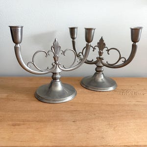 Pair of 1930&#39;s Swedish Grace Art Deco Pewter Candelabras 2 Arms Candle Holders Swedish Desin Svenskt Tenn KE & Co G8