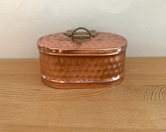 Traditional Swedish Vintage Hammered Copper Sugar Box With Lid 1970's Trinket Box