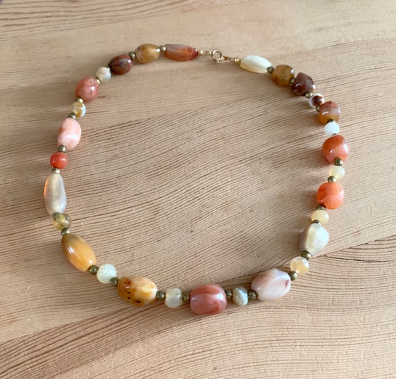 Multi Colored Agate Stone Necklace 17.5 inch Long… - image 3