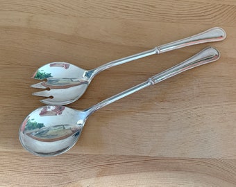 Vintage Salad Servers In Plated Silver Salad Cutlery Fork and Spoon Kitchenalia Serving Utensils