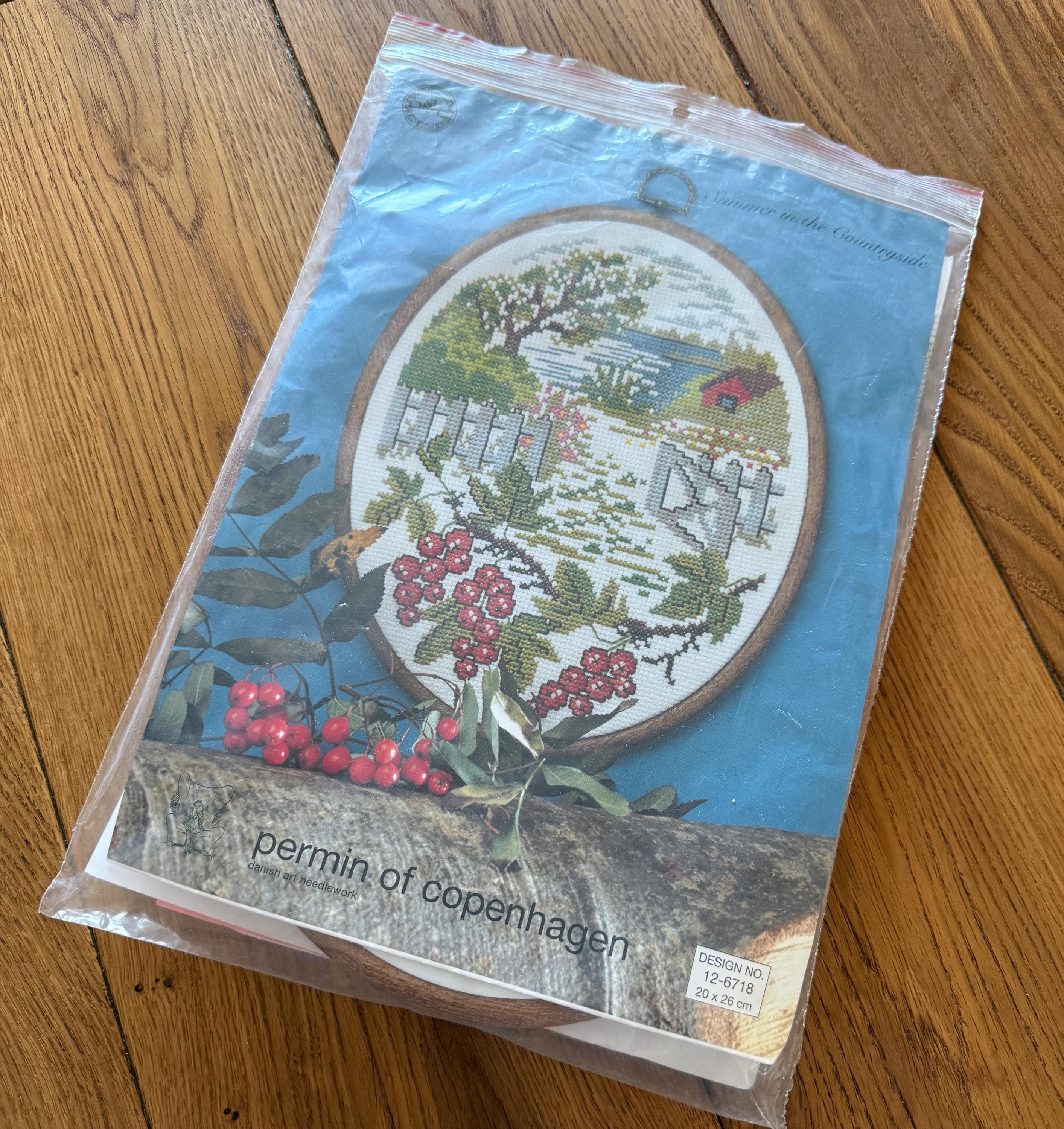 Danish Vintage Cross Stitch Embroidery Kit With Oval Wood Frame