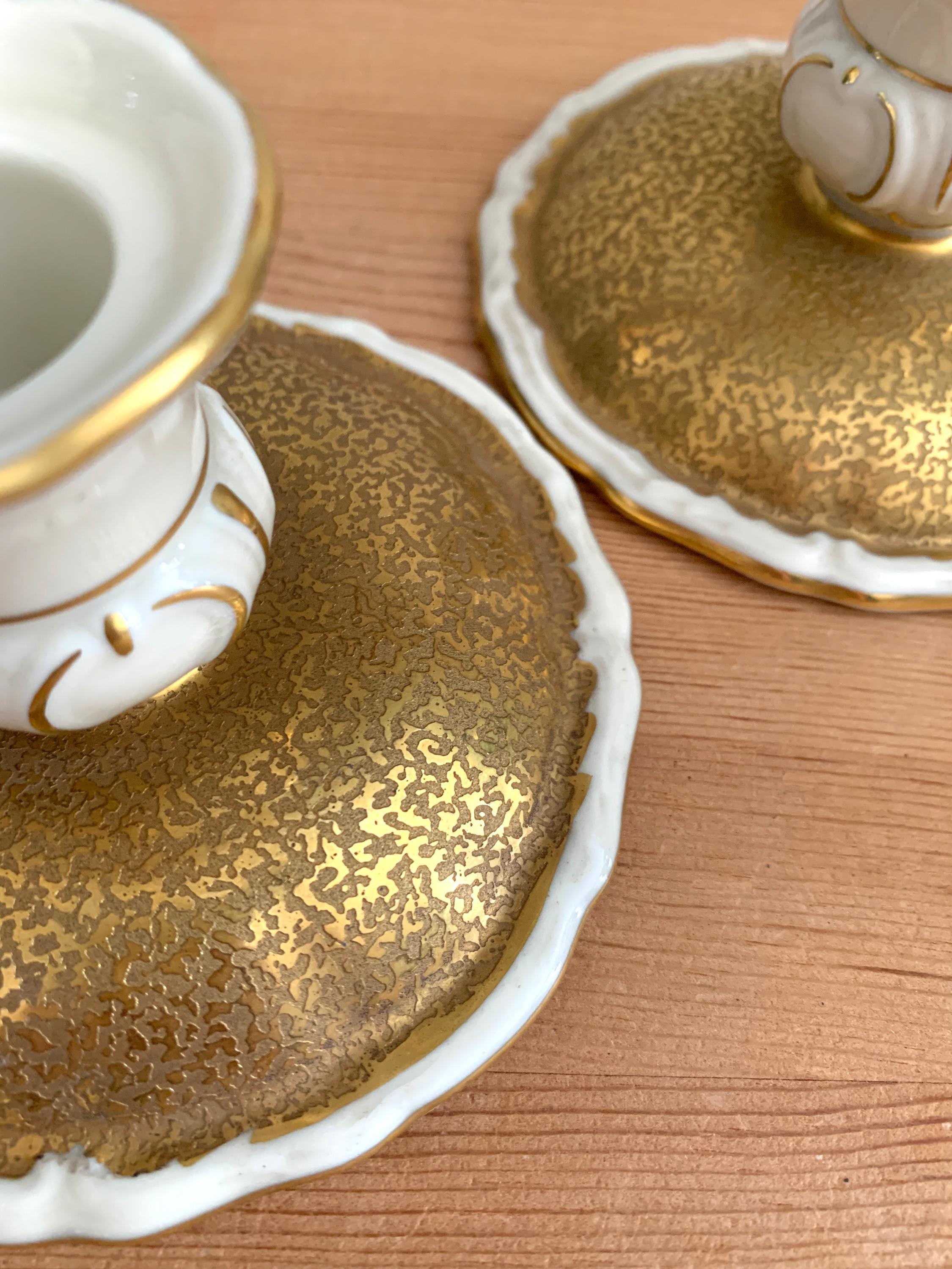 Pair of Vintage Haviland Candle Holders Set 2 Gilded Jean Haviland