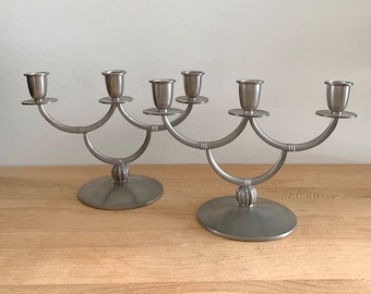 Pair of 1930's Swedish Art Deco Pewter Candelabras Multiple Arms Candle Holders Swedish Grace Svenskt Tenn KE & Co G8