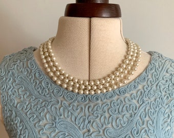 Very Long Faux Pearl Flapper Necklace 61 inch Single Strand Pearl Necklace Vintage Necklace Midcentury Classy Pearl Necklace No Closure