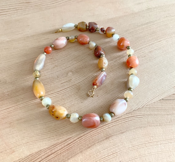 Multi Colored Agate Stone Necklace 17.5 inch Long… - image 1