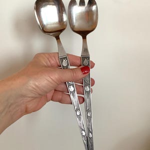 Vintage Salad Servers Salad Cutlery Fork and Spoon Stainless Steel Tulip Inter of Sweden Romance Scandinavian Kitchenalia Serving Utensils