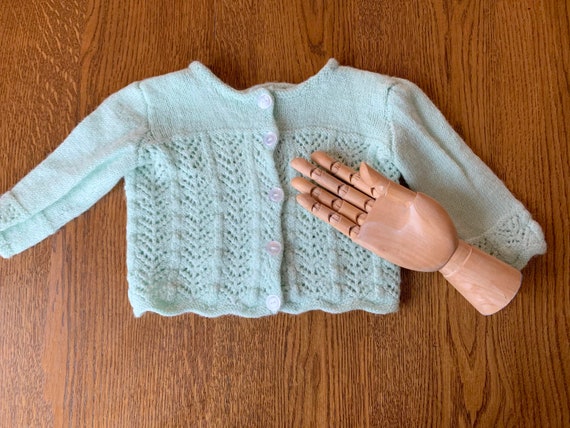 Hand Knit Vintage Baby Cardigan Mint Green With 5… - image 5