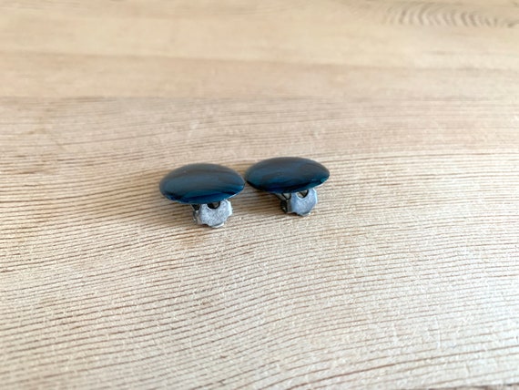 Oval Abalon Shell Flat Button Clipon Earrings Blu… - image 5