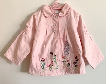 Little Girls Pink Cotton Coat with Embroidery 3 years, 36 months 1990's