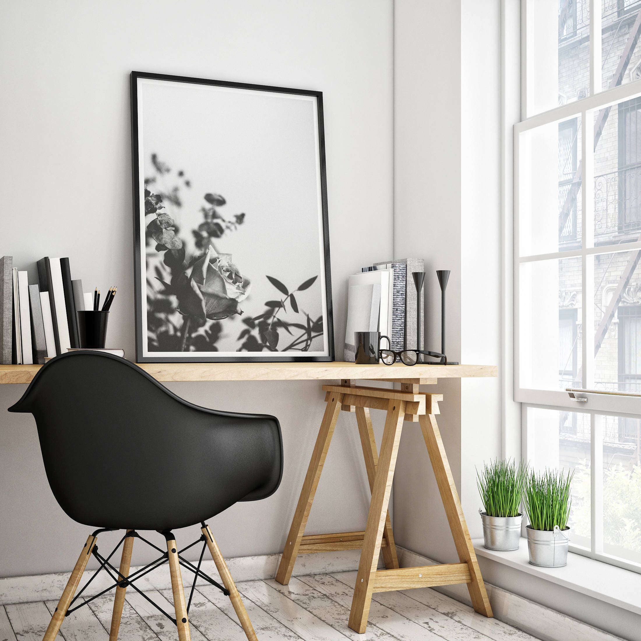 Black and White Rose Print Flower Wall Art Rose Printable | Etsy