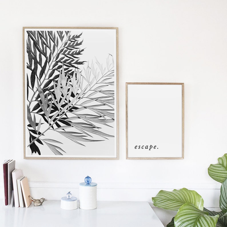 black and white leaf wall art