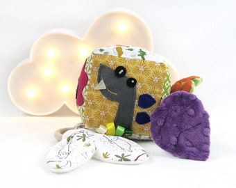Cube sensoriel sonore Dinosaure - Cube d'activité en tissu - Cadeau pour bébé - Jouet en tissu pour bébé