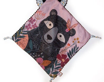 Doudou plat ours noir - Doudou Oeko tex - Cadeau de naissance - Doudou unique - Doudou original